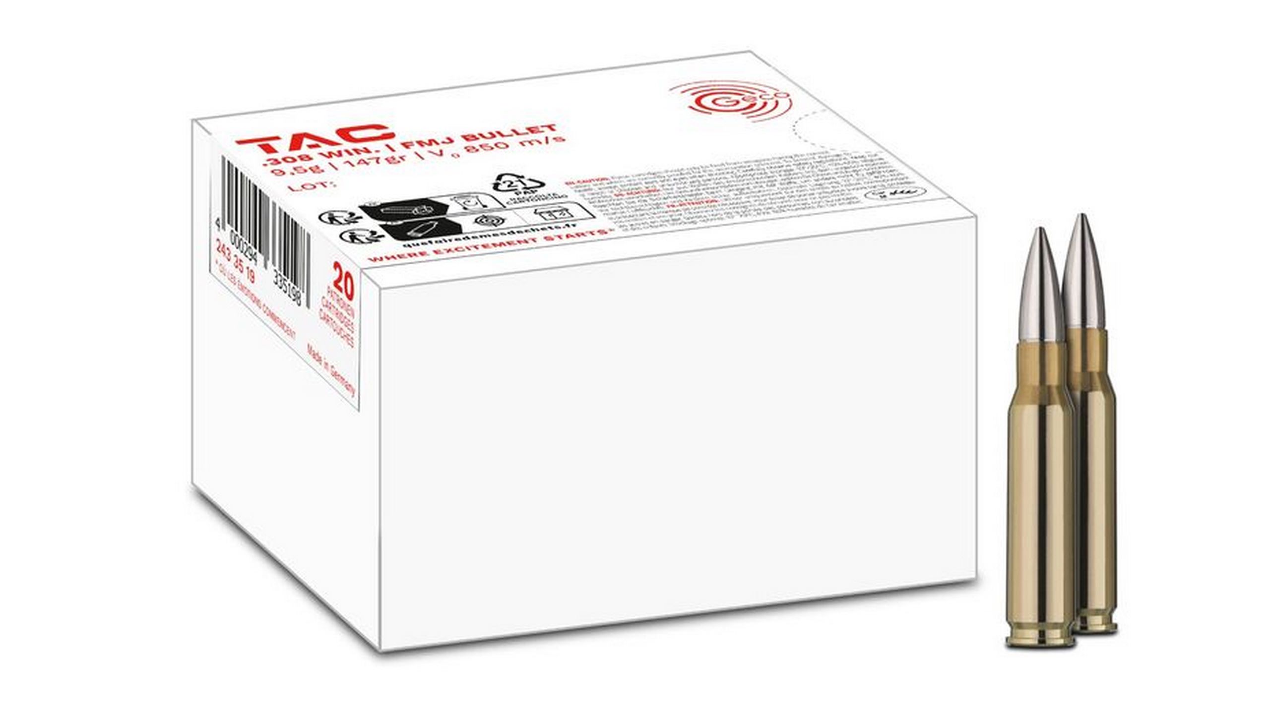 Geco .308 Win FMJ TAC 147grs / 9 Geco .308 Win FMJ TAC 147grs / 9